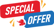 A red and blue sign that says `` special offer '' on a white background.