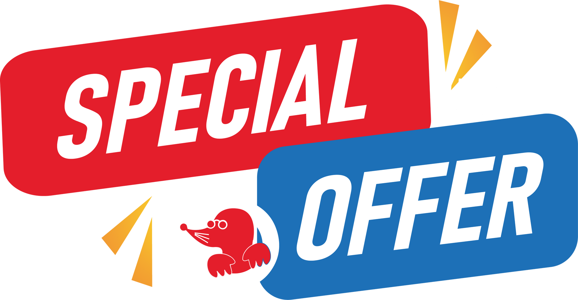 A red and blue sign that says `` special offer '' on a white background.
