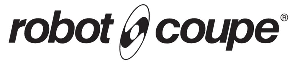 a black and white logo for robot coupe on a white background .