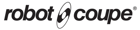 a black and white logo for robot coupe on a white background .