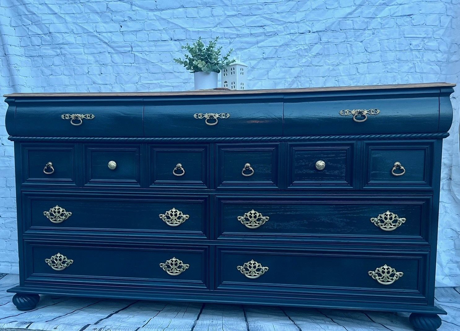 Navy and Weathered Oak Solid Wood Dresser (!!SOLD!!)