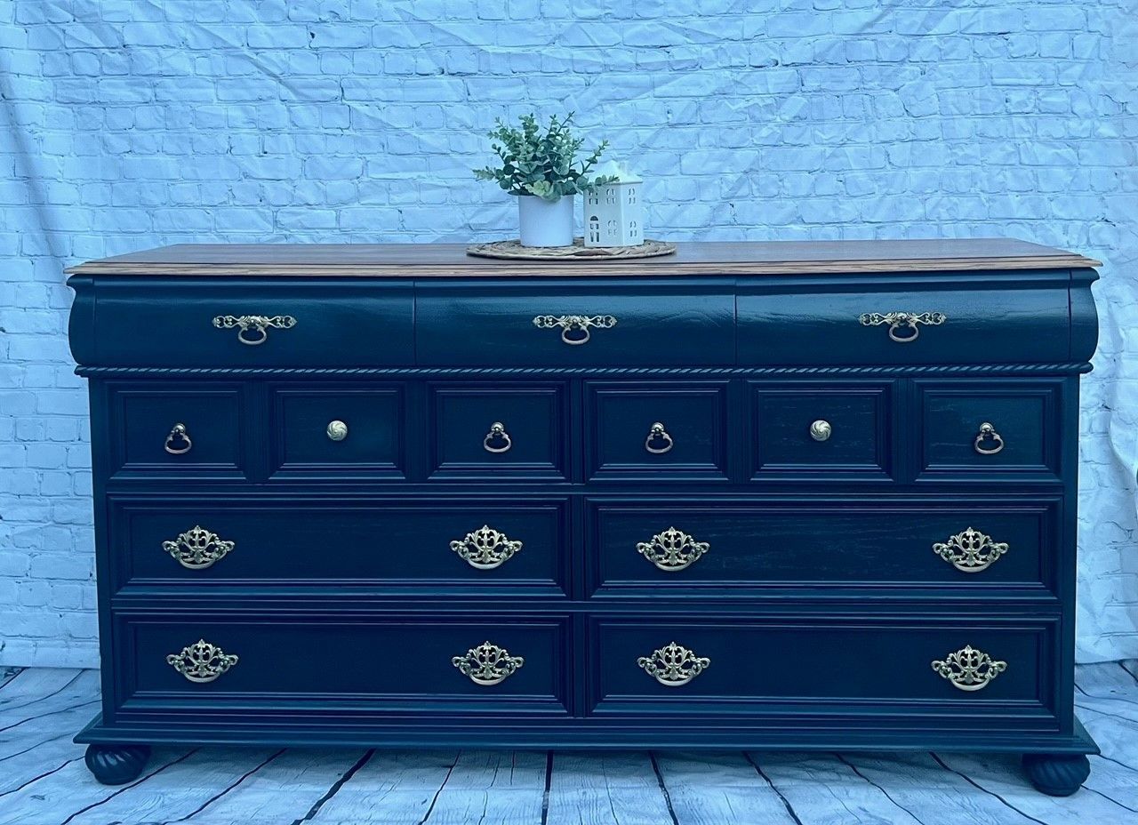 Navy and Weathered Oak Solid Wood Dresser (!!SOLD!!)