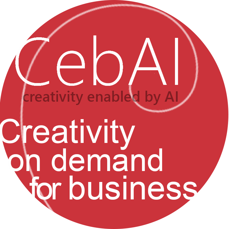 Centre for Creativity enabled by AI logo, red circle with the words Creativity on demand for business