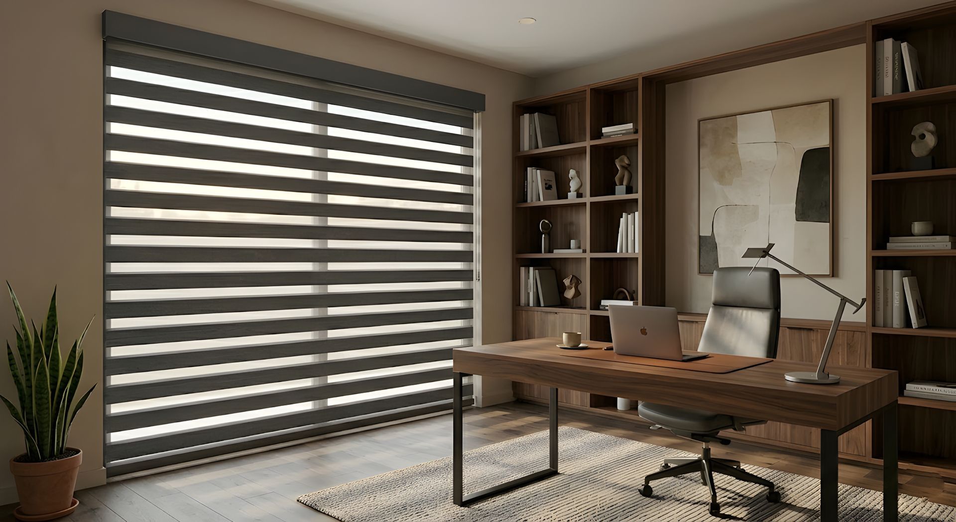 Interior premium con recubrimientos arquitectónicos y persianas de diseño