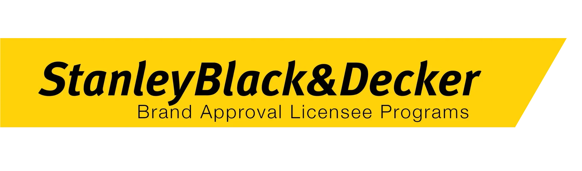 Stanley Black & Decker logo on a yellow diagonal banner. Includes text: Brand Approval License Programs.