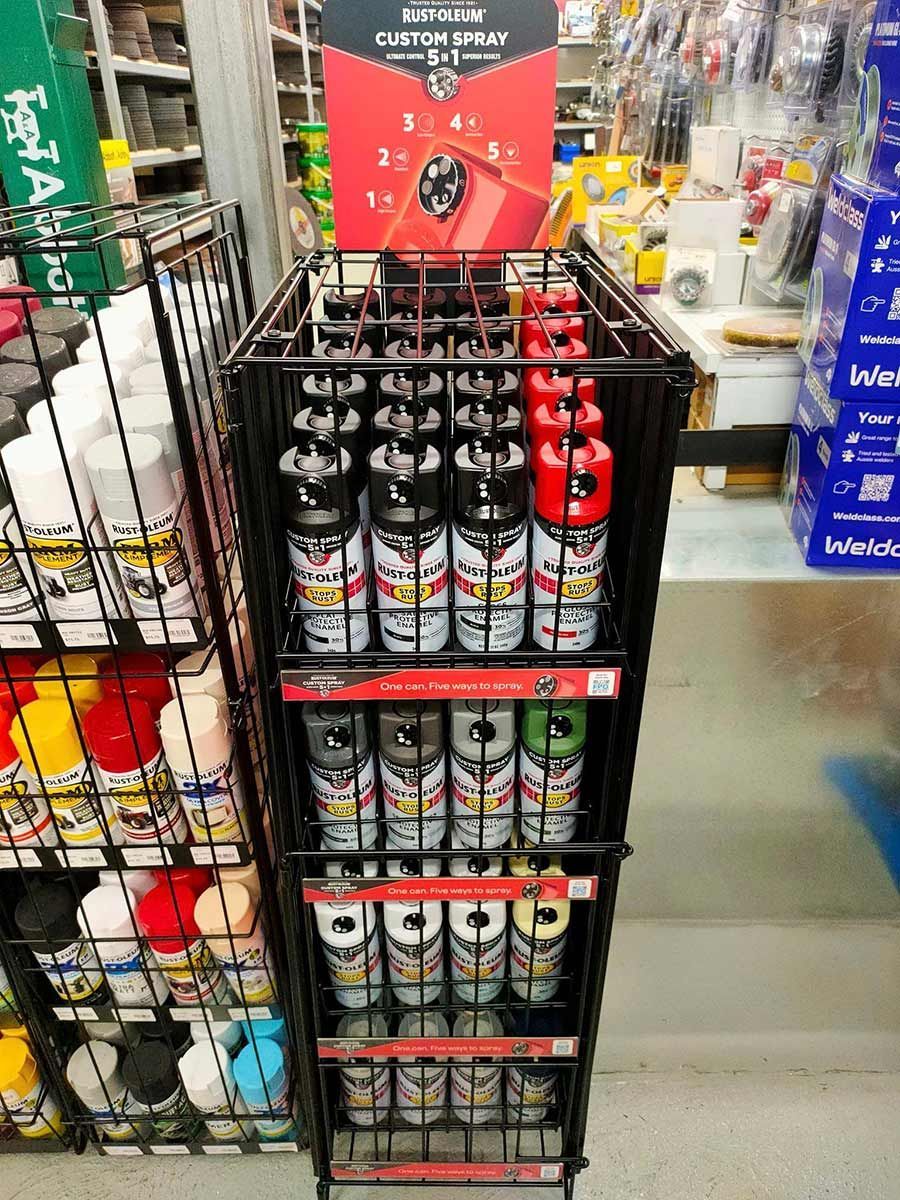 A Display Of Spray Paint In A Store — PT Trade Supplies in Taree, NSW