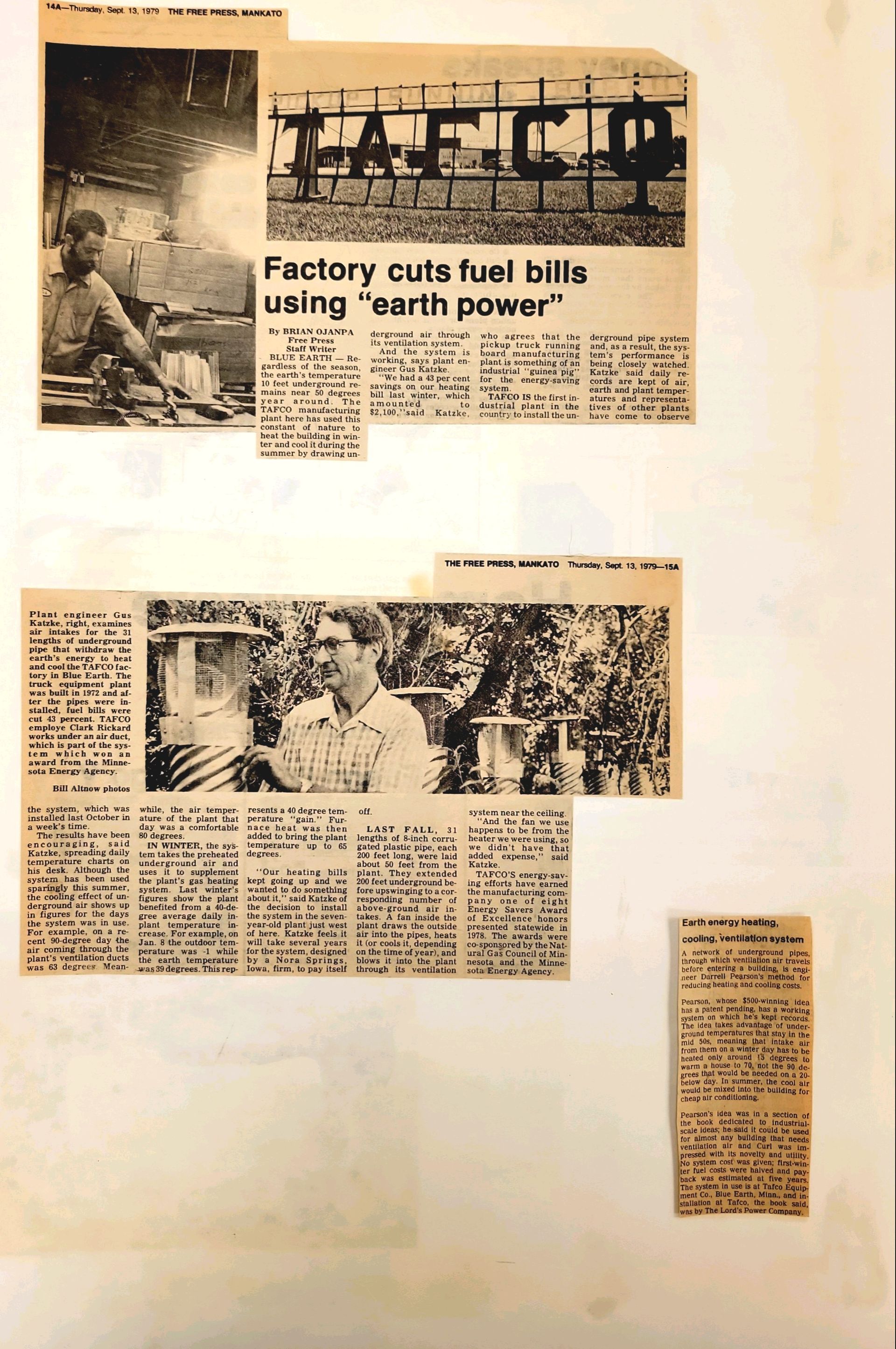 A newspaper article about a factory cutting fuel bills