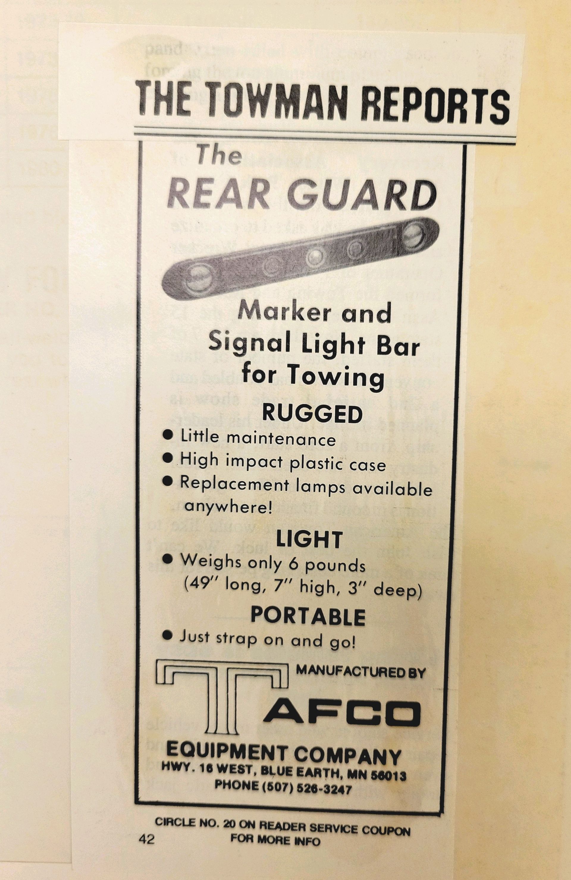 An advertisement for a marker and signal light bar for towing