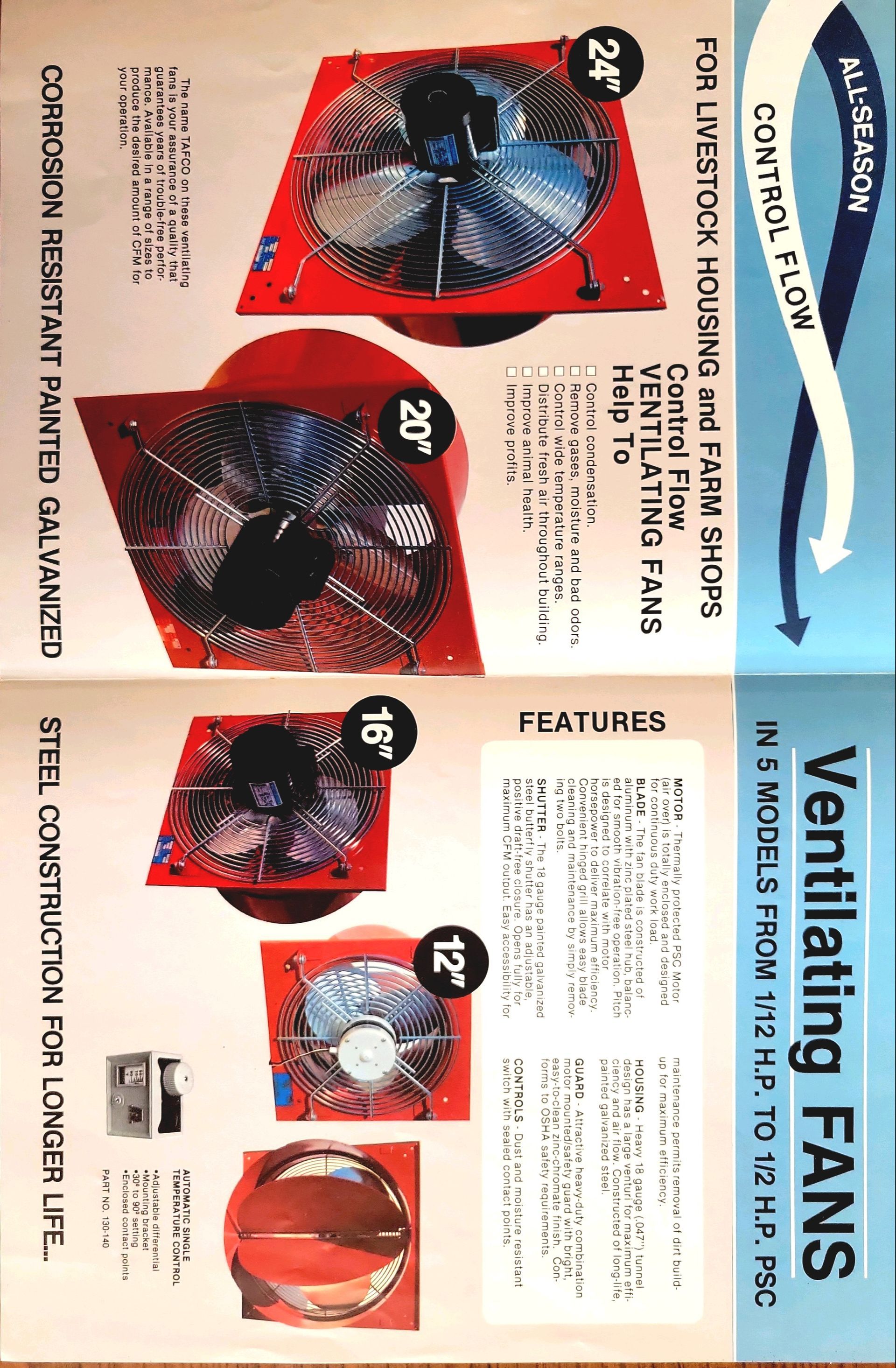 A flyer for ventilating fans with a picture of a fan
