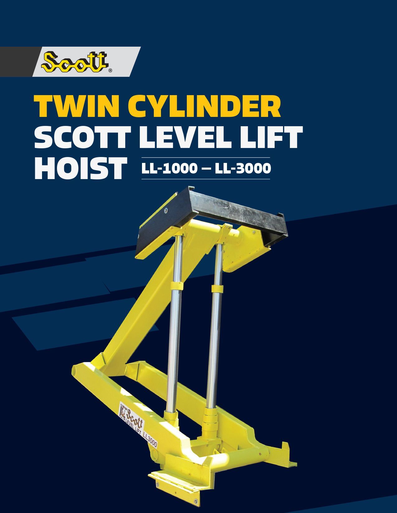 A poster for a twin cylinder scott level lift hoist