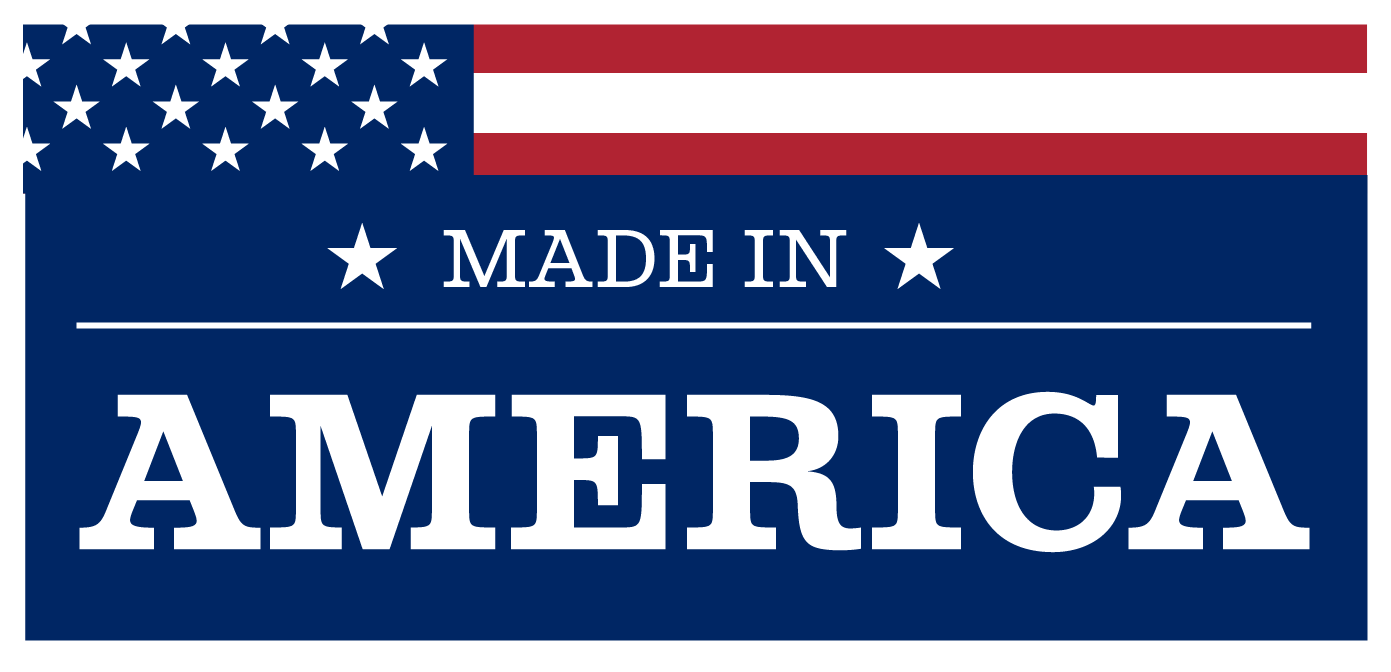 A sign that says made in america with an american flag in the background