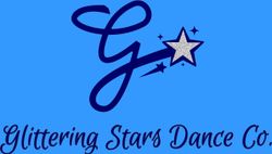 Glittering Stars Dance Co. logo with a blue script G and a silver star on a light blue background
