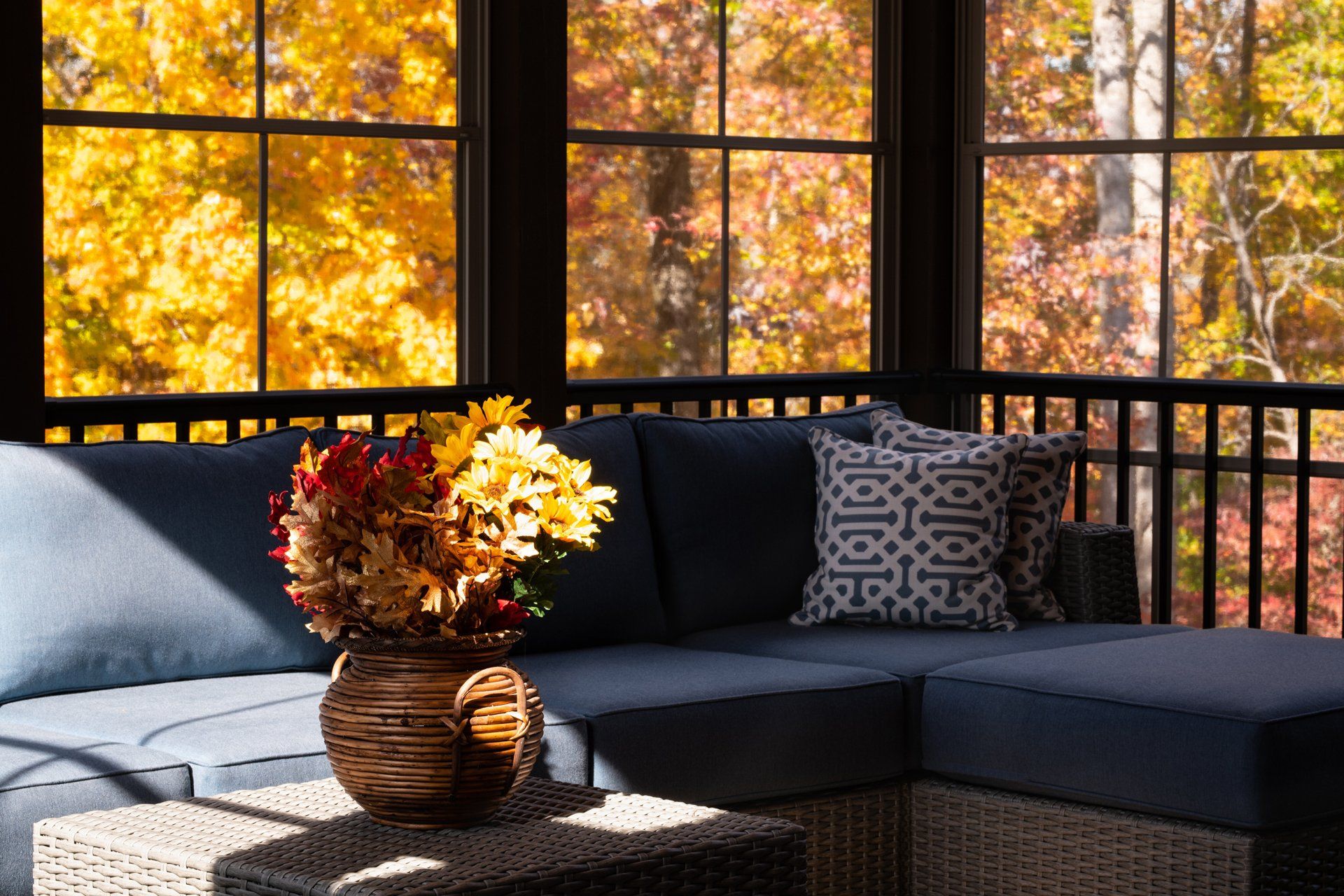 cozy screened porch enclosure view autumn