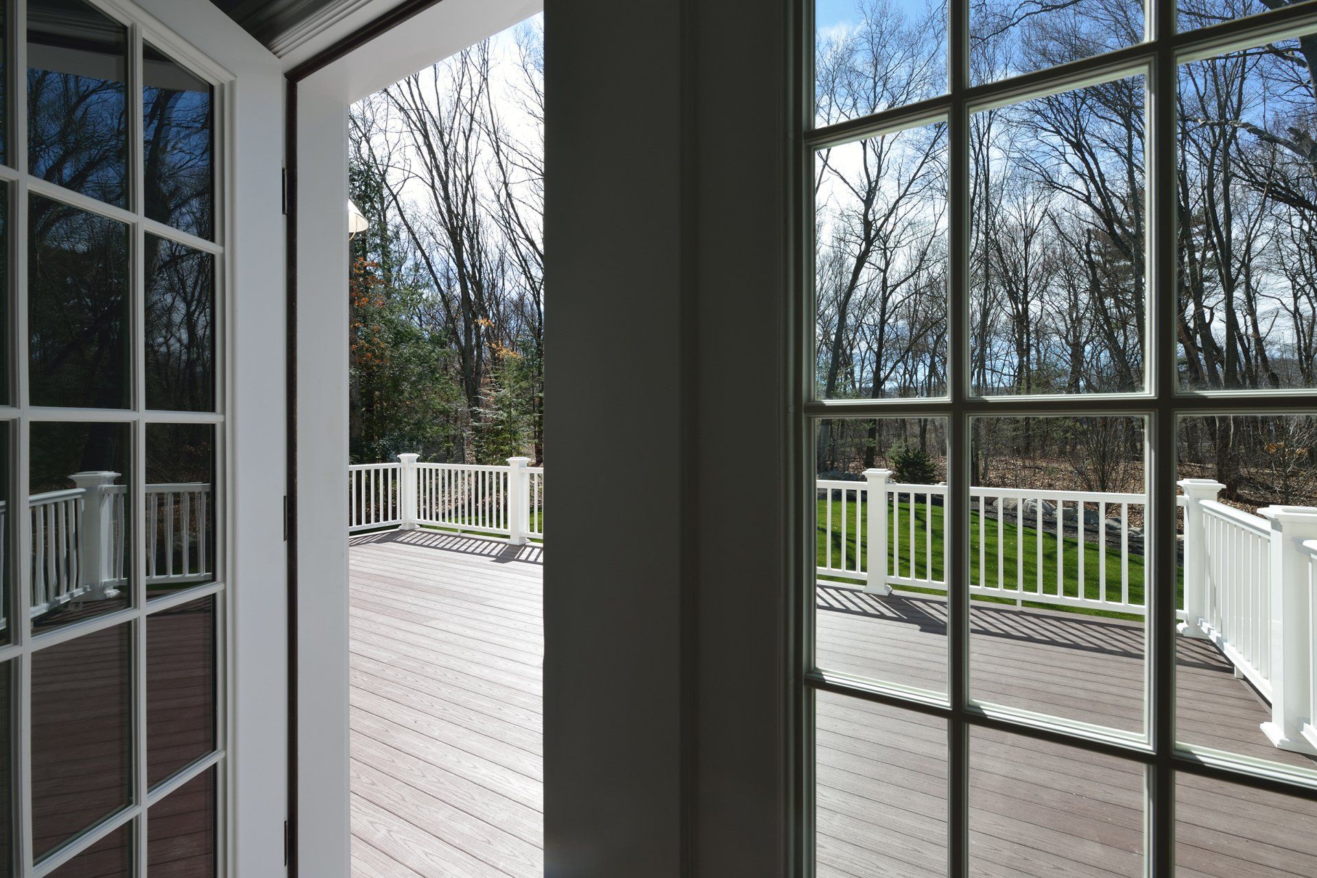 garden deck view through window glass