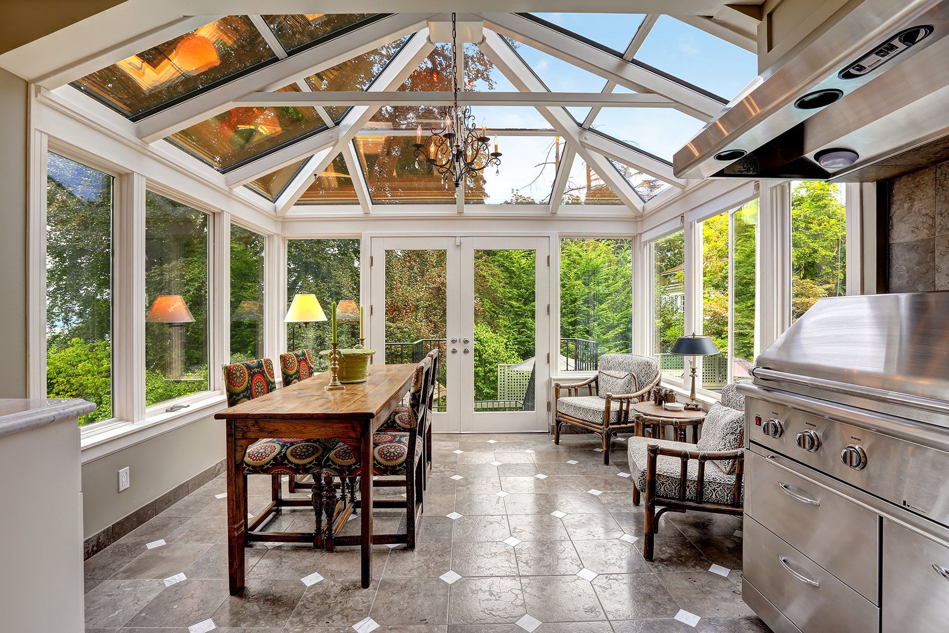 sunroom patio area transparent vaulted ceiling