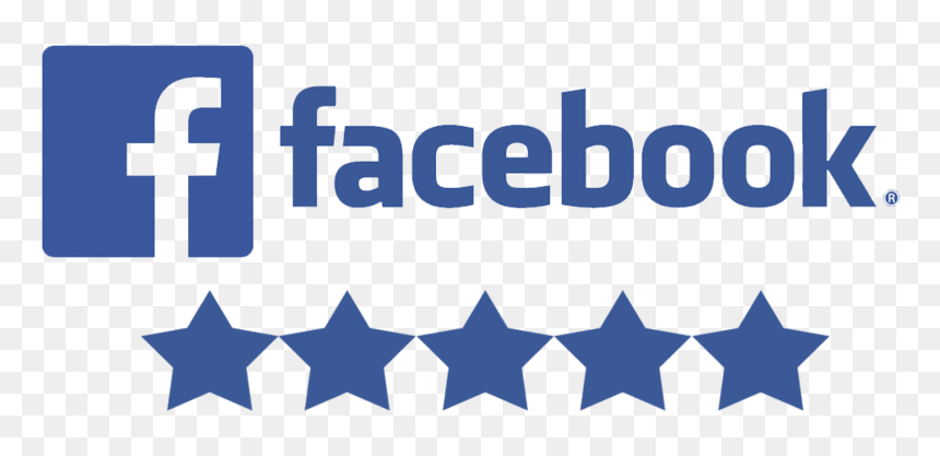 Facebook logo with five blue stars beneath it on a white background
