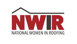 NWR logo with red initials and roofline, reading National Women in Roofing