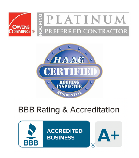 A logo for a roofing company that is platinum preferred contractor