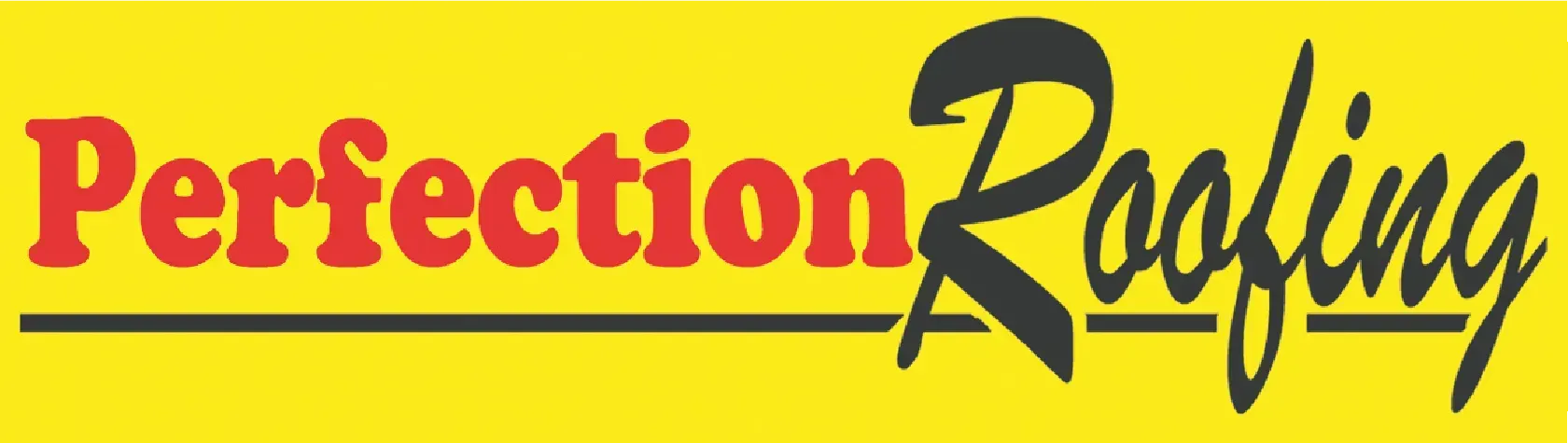 A yellow sign that says perfection roofing on it