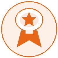Orange star icon on a circular badge with a ribbon, symbolizing an award, achievement, or top-rated status.