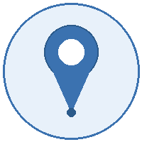 Blue location pin inside a light blue circle icon