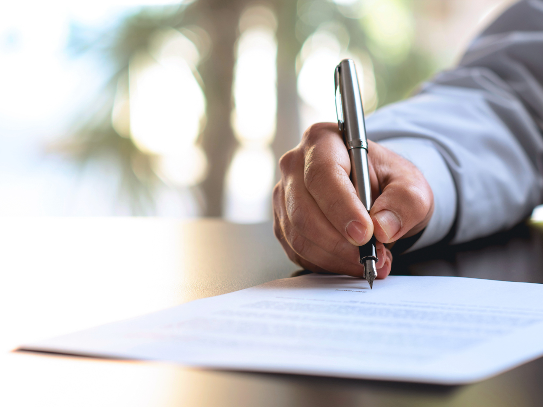 Hand signing contract