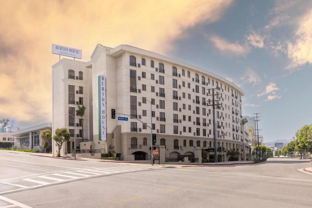 Burton House Beverly Hills Tribute Portfolio hotel converted from the former Residence Inn with Emerald Lounge and yoga studio