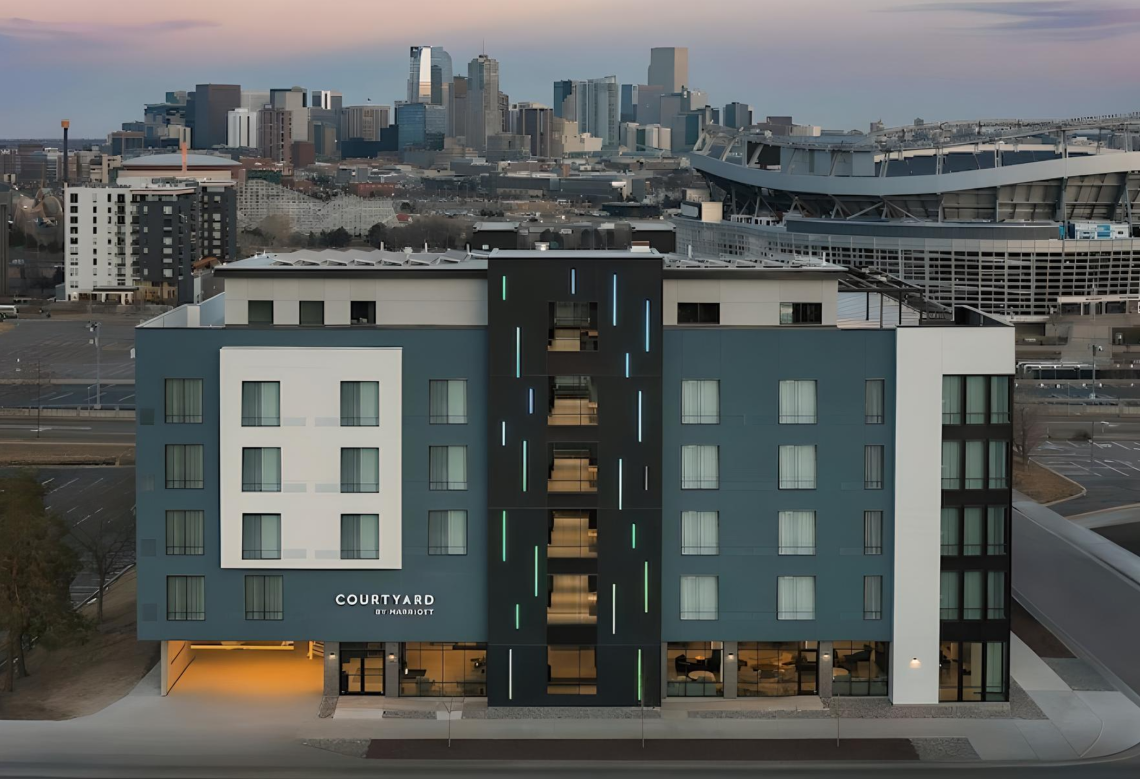 Courtyard by Marriott Denver Stadium Colorado opened January 2025 near Empower Field at Mile High rooftop event space panoramic city views Marriott Bonvoy