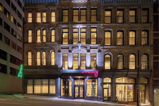 Moxy Cincinnati Downtown hotel opened 2025 with rooftop bar and modern Bavarian design in Ohio