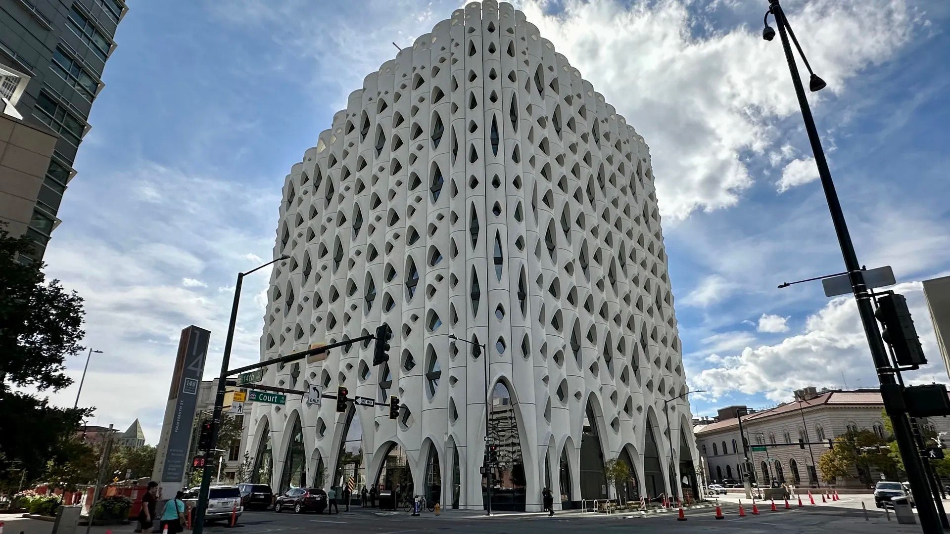 Populus Hotel Denver Colorado opened October 2024 Americas first carbon positive hotel aspen tree inspired architecture 265 rooms Stellar Jay rooftop bar