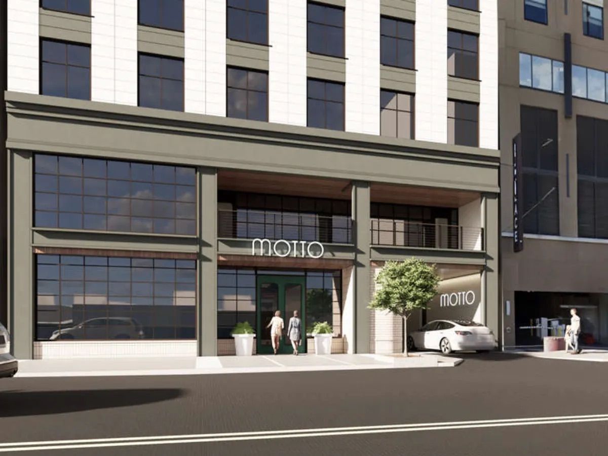 Motto by Hilton Nashville Downtown hotel exterior SoBro near Broadway and Bridgestone Arena Nashville Tennessee opened December 2025