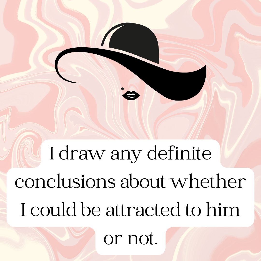 A woman in a wide-brimmed hat over text: 