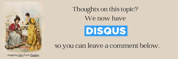 An illustration of two people standing near a table next to text inviting users to leave a comment via Disqus.