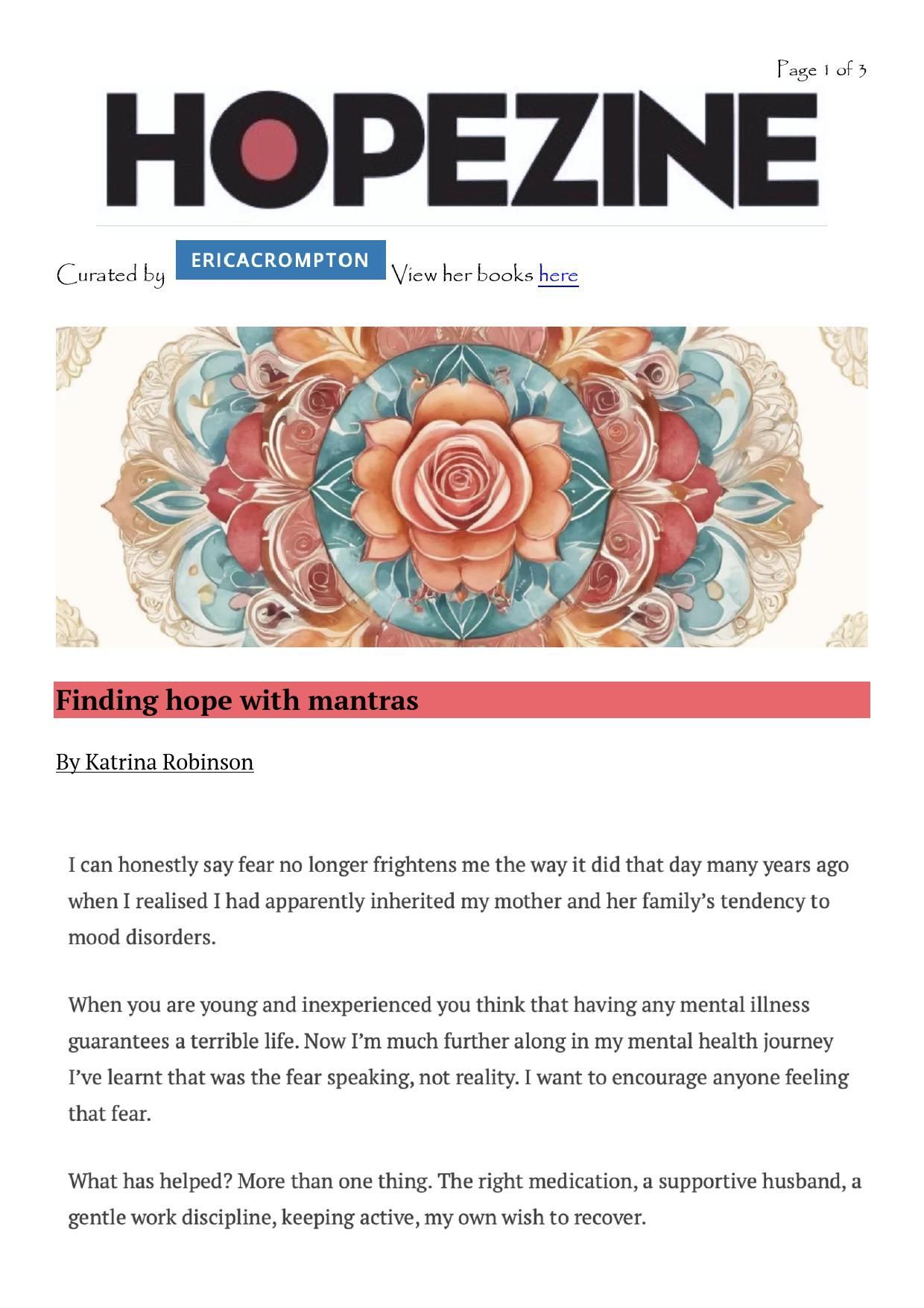 Title page of Hopezine with the article