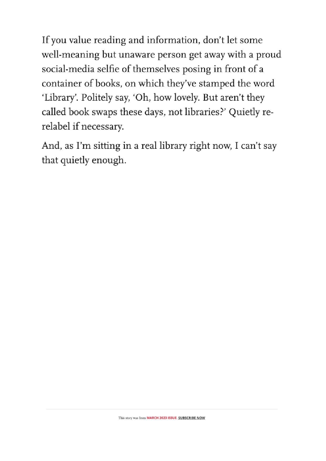 Text expressing the opinion that book exchanges should be labeled as book swaps rather than libraries.
