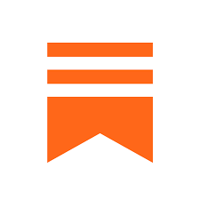 An orange icon shaped like a bookmark with two horizontal lines cut out of the top section.