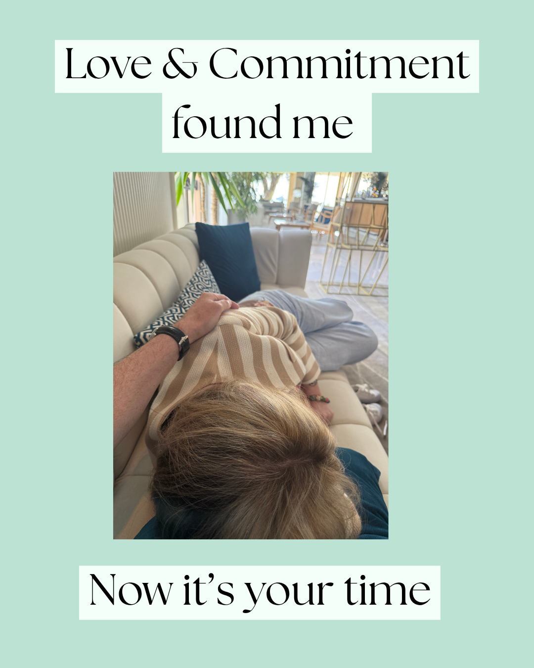 Katrina Robinson Writer. Text over cozy patio scene: “Love & Commitment found me” and “Now it’s your time”