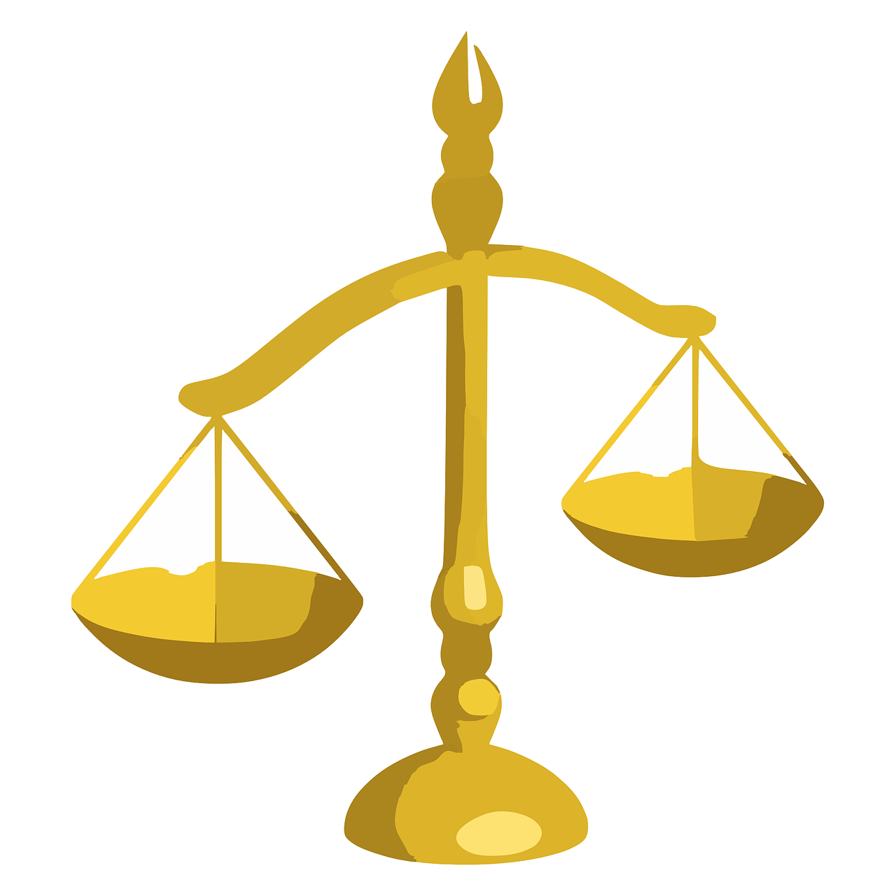 A stylized golden scale of justice on a white background.