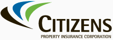 Logo for Citizens Property Insurance Corporation. Features dark brown abstract arc, with blue and green ones, and text below.