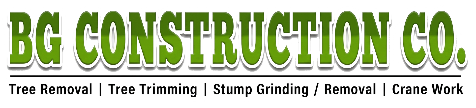 BG Construction Co. logo with green text and tree service offerings listed below