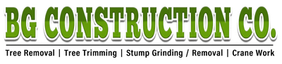 BG Construction Co. logo with green text and tree service offerings listed below