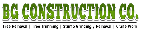 BG Construction Co. logo with green text and tree service offerings listed below