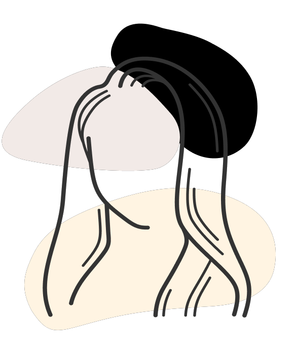 Minimalist line art of a person wearing a beret, accented by soft-toned, abstract geometric shapes in the background.