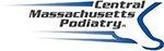The logo for central massachusetts podiatry shows a foot and a pair of scissors.