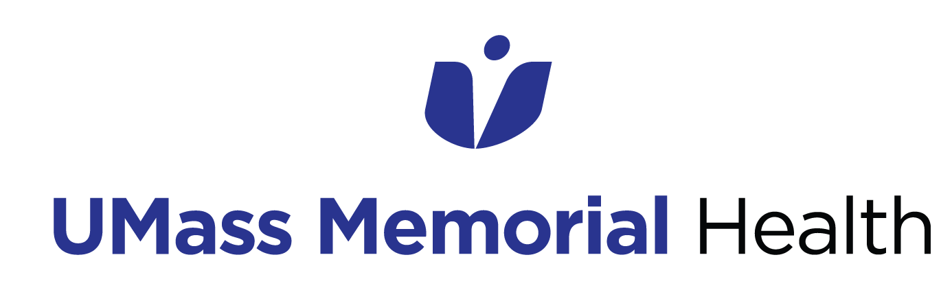 A logo for umass memorial health with a blue u on a white background