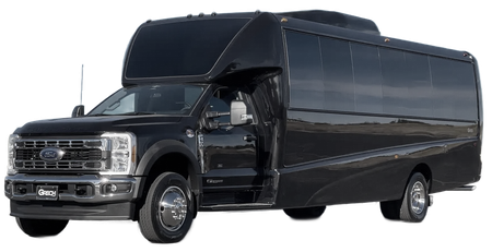 A black van with the door open on a white background.