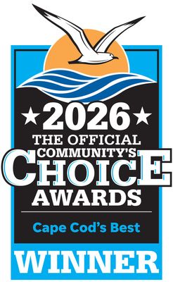 2026 The Community’s Choice Awards logo with bird over ocean waves; Cape Cod’s Best WINNER badge