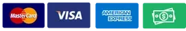 The logos for mastercard visa and american express are shown