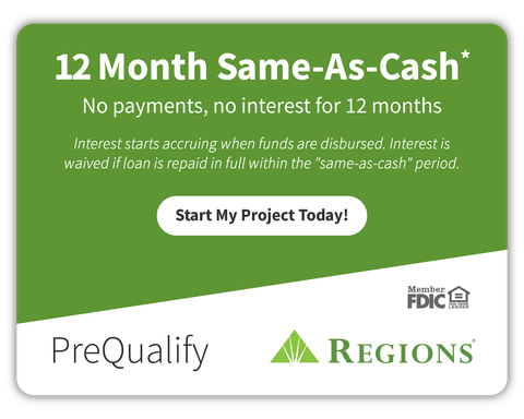Green Regions mortgage ad promoting 12-month same-as-cash financing with a 