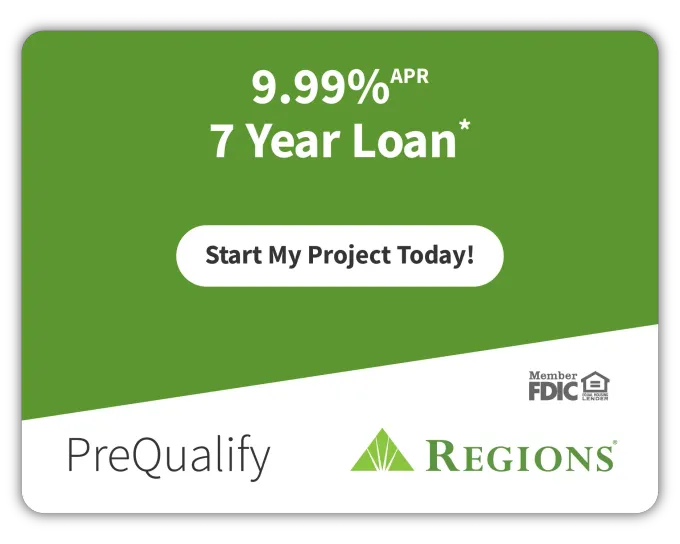 Green loan ad with “9.99% APR 7 Year Loan” and “Start My Project Today!” for PreQualify Regions